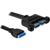 DeLOCK USB 3.0 pin header female > 2x USB-A 3.0 female parallel, Câble Noir, 0,45 mètres
