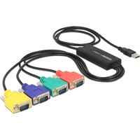 DeLOCK USB-A 2.0 male > 4x Serial RS-232 DB9 male, Adaptateur Noir, 1,4 mètres