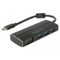 DeLOCK USB-C 3.1 > 3x USB-A 3.0 Hub + 1x VGA, Adaptateur Noir, 0,15 mètre