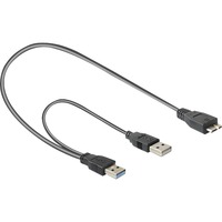 DeLOCK Y - micro USB 3.0 + USB 2.0, Câble en Y Noir/Rouge, 0,6 mètres