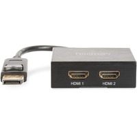 Digitus DisplayPort > 2 x HDMI splitter, Repartiteur HDMI Noir, 0,1 mètres, 4K