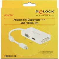 DeLOCK Mini DisplayPort > VGA/HDMI/DVI, Adaptateur Blanc, 62630, 0,16 mètres