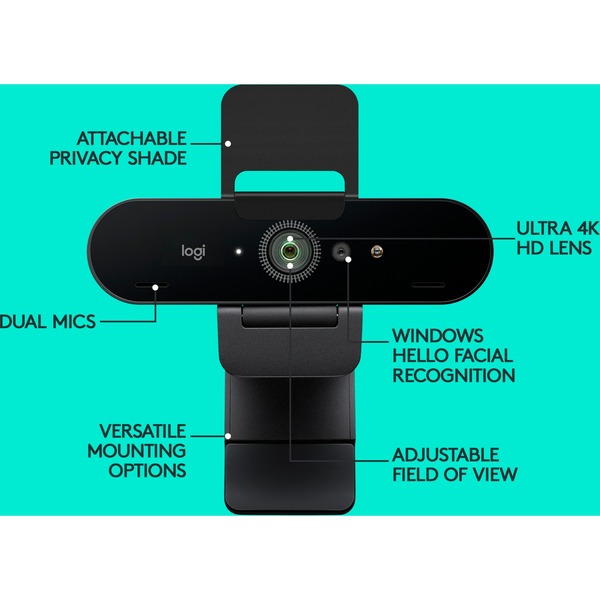 Logitech Brio Stream webcam Noir, 4096 x 21060 pixels, 60 ips, 1080p, USB 3.2 Gen 1 (3.1 Gen 1), Noir, Clip