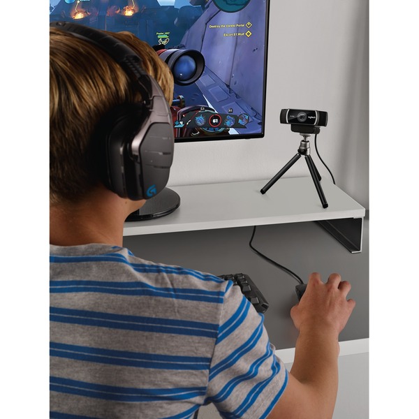 Logitech C922 Pro Stream Webcam Noir, 1920 x 1080 pixels, 60 ips, 1280x720@60fps,1920x1080@30fps, 720p,1080p, H.264, USB