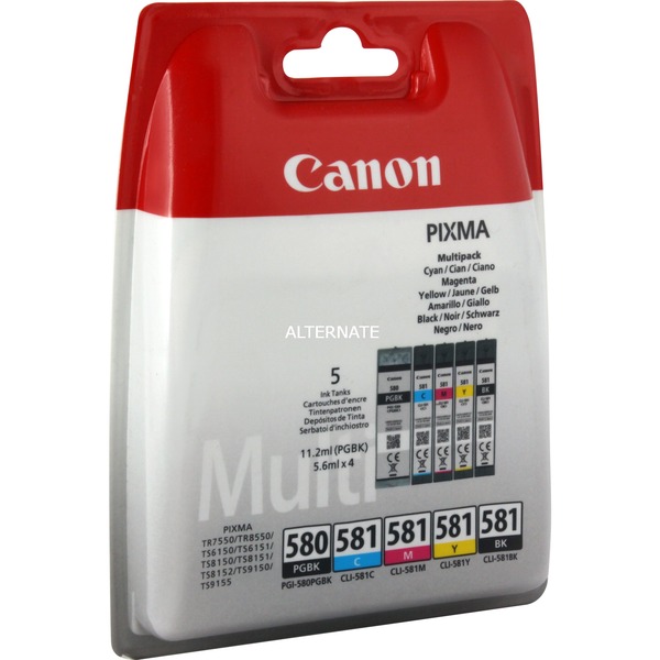 Multipack de cartouches d'encre pigmentée Canon PGI-580BK/CLI-581