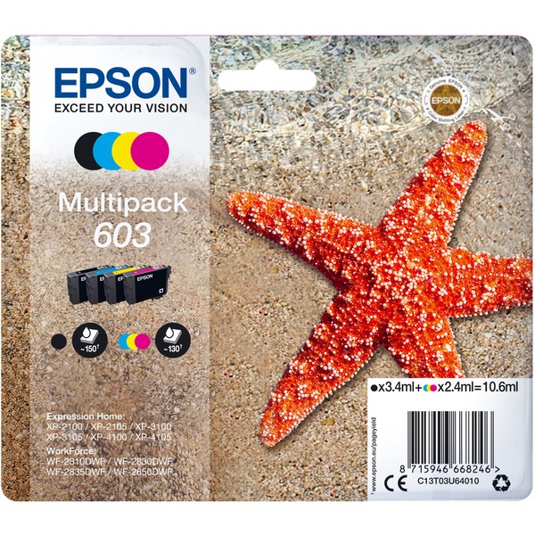 Epson Multipack 4-colours 603 Ink, Encre Rendement standard, 3,4 ml, 2,4 ml, 150 pages, 4 pièce(s), Multi pack
