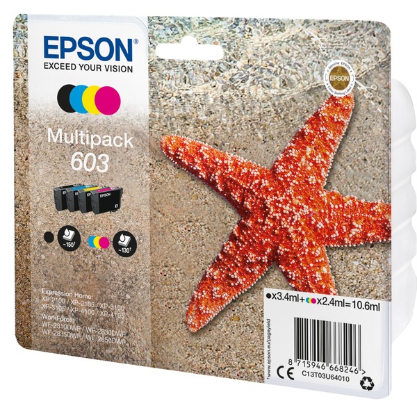 Epson Multipack 4-colours 603 Ink, Encre Rendement standard, 3,4 ml, 2,4 ml, 150 pages, 4 pièce(s), Multi pack