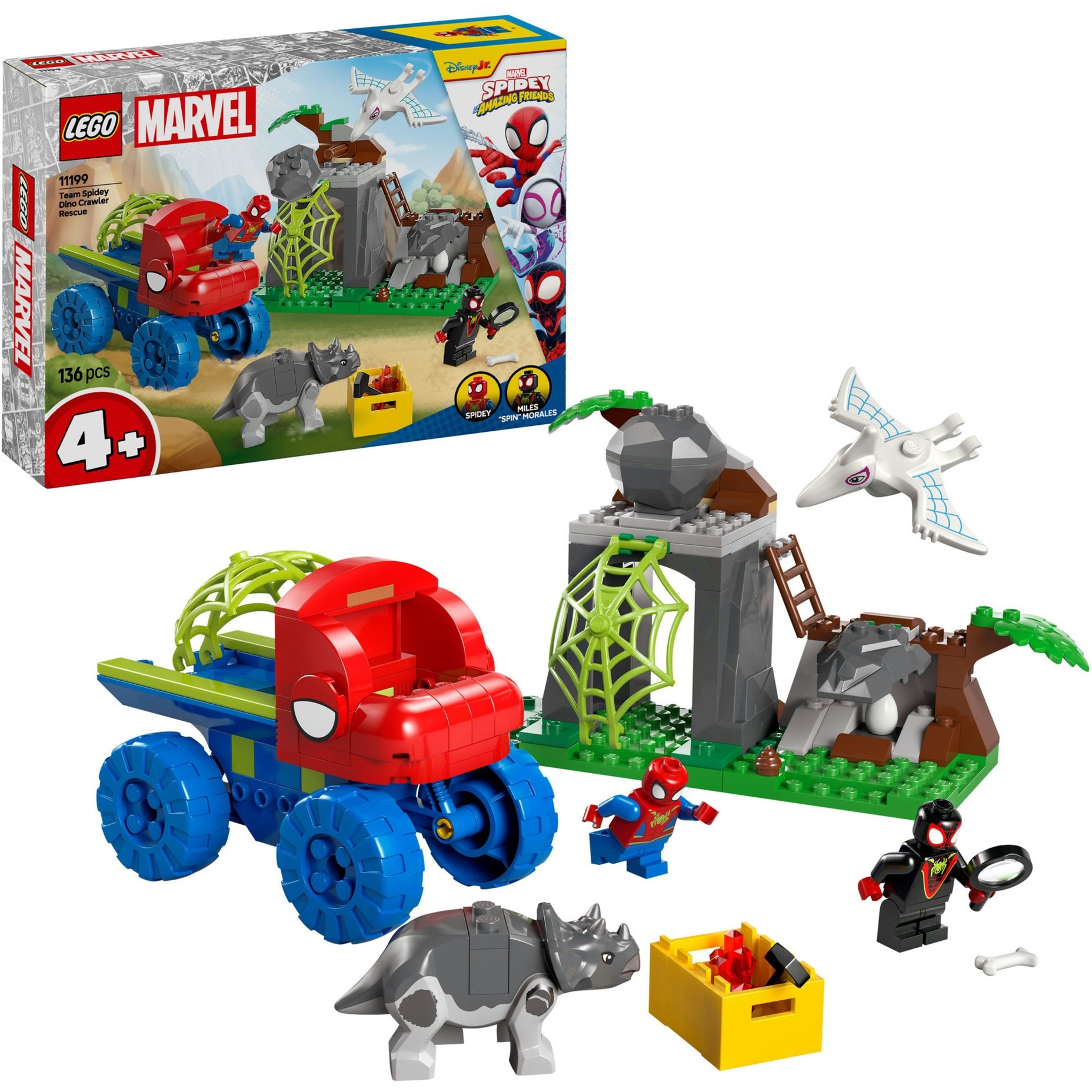 LEGO Marvel Spidey And His Amazing Friends - Mission de sauvetage de l'équipe Spidey avec le dinotruck, Jouets de construction 11199 - Spidey et ses incroyables amis
