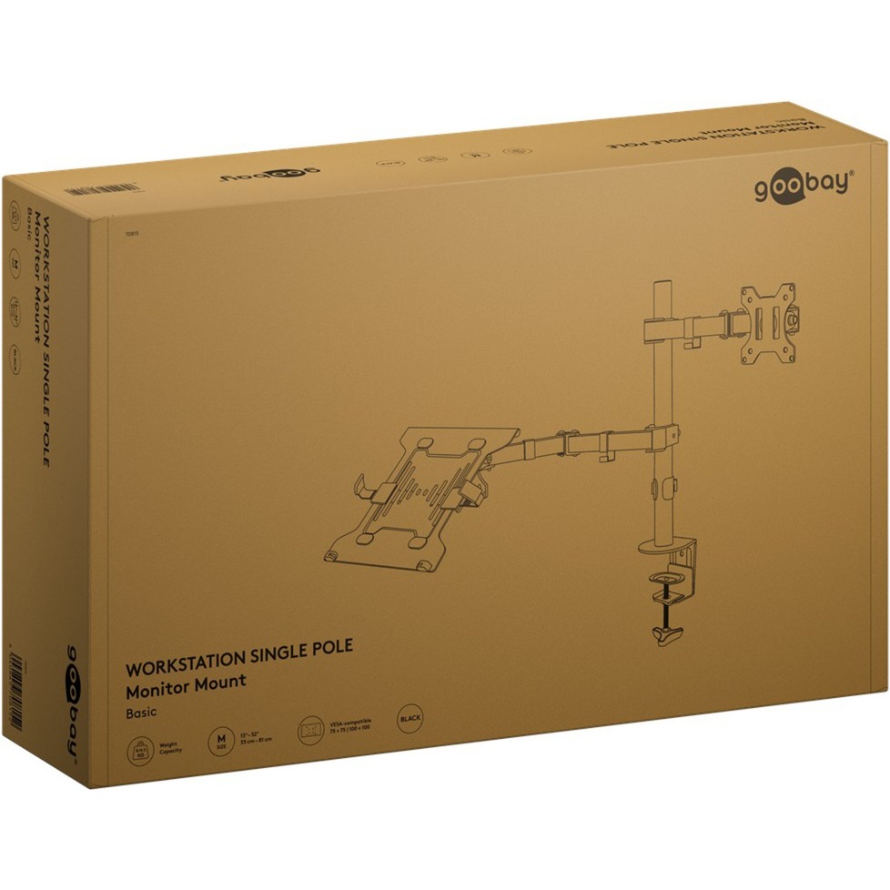 goobay Support 13 à 32" avec bras flexible pour PC portable, 10 à 15,6", Support de moniteur Noir