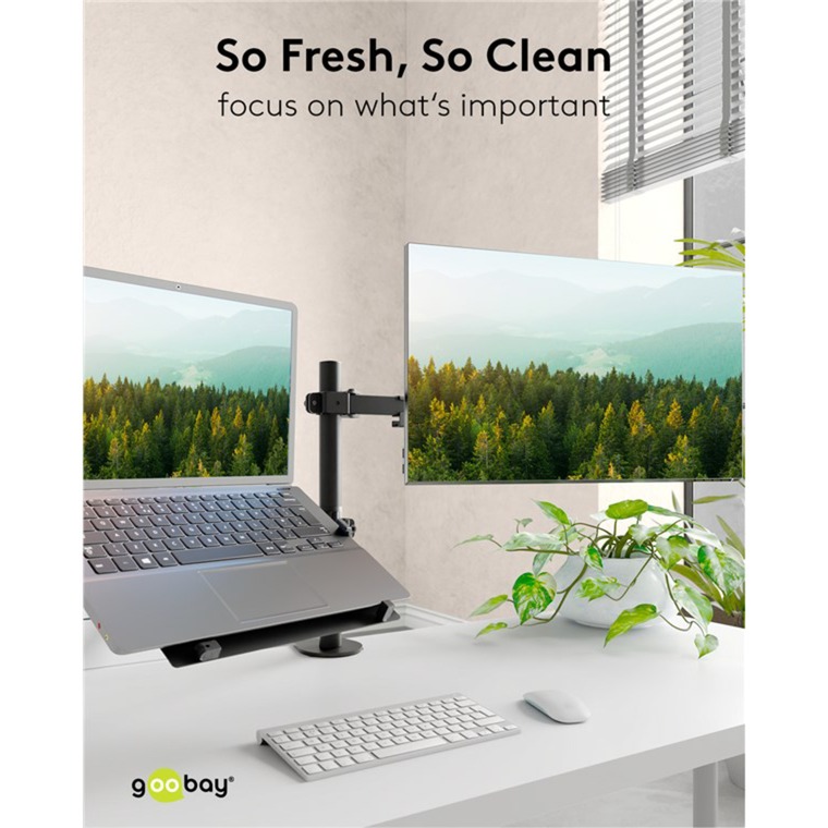 goobay Support 13 à 32" avec bras flexible pour PC portable, 10 à 15,6", Support de moniteur Noir