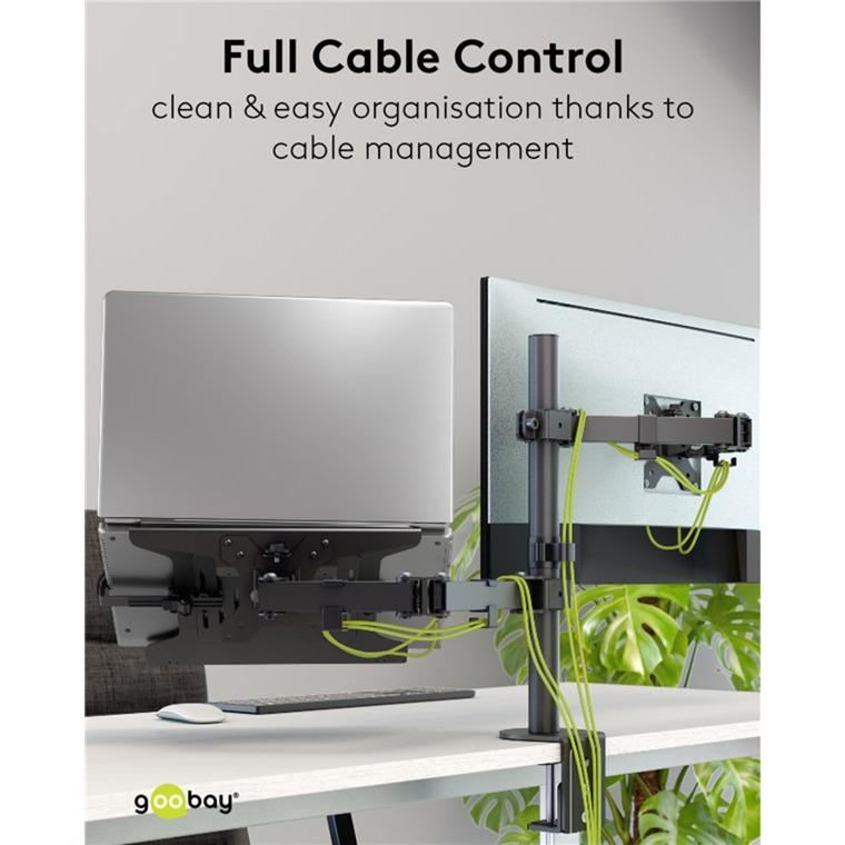 goobay Support 13 à 32" avec bras flexible pour PC portable, 10 à 15,6", Support de moniteur Noir